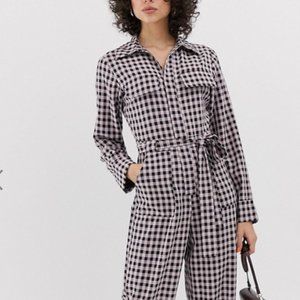 Lost Ink boiler suit jump suit in pink gingham